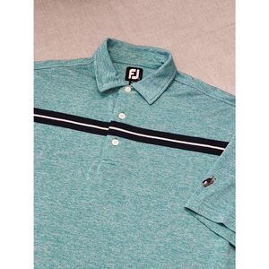 FootJoy FJ Mens Large polo shirt Green Striped Forest Creek Golf Club Pinehurst
